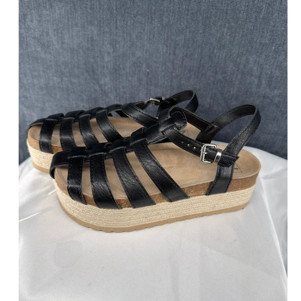 Dirty Laundry Fisherman Sandals Womens 8 Black Faux Leather Platform Espadrille
